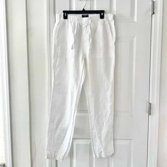 Todd Snyder White Linen Straight Leg Drawstring Button Back Pocket Beach Pants M - Picture 3 of 9